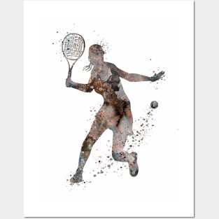 Girl Tennis Player Forehand Shot Watercolor Posters and Art